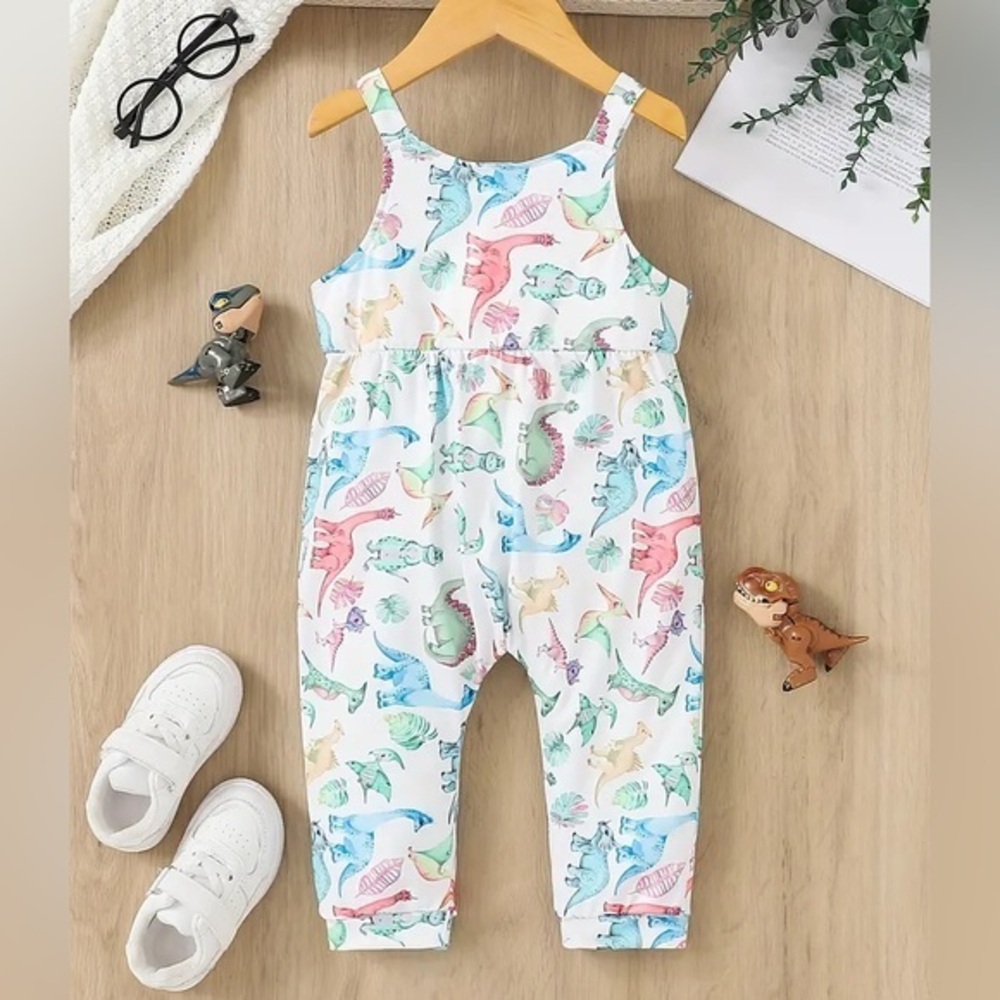 Toddler Girls Rainbow Tie Dye Dinosaur Romper